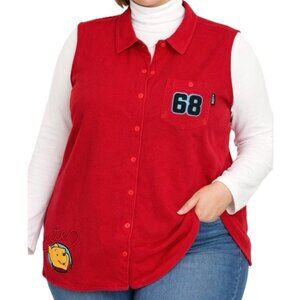 WINNIE THE POOH Womens Sleeveless Vest Plus Size 22 Red Button Up Collar Logo